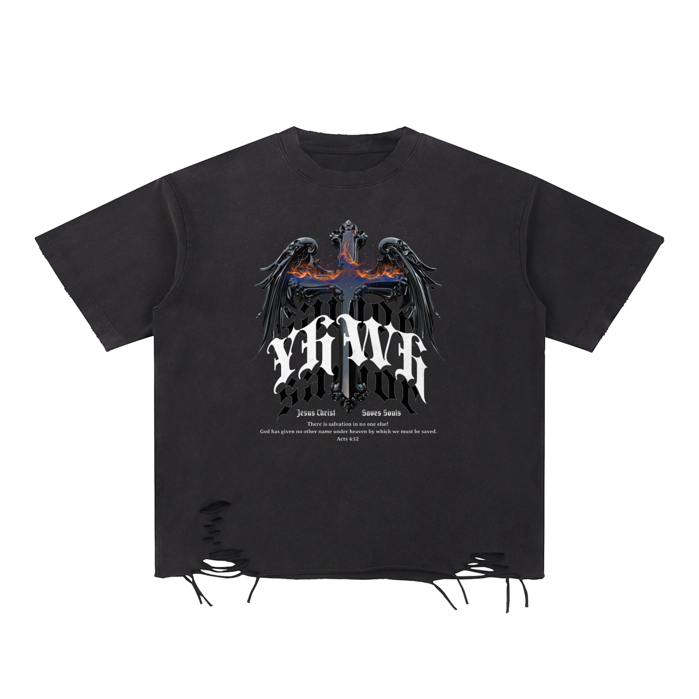 YHWH Snow Washed Raw-Hem T-Shirt