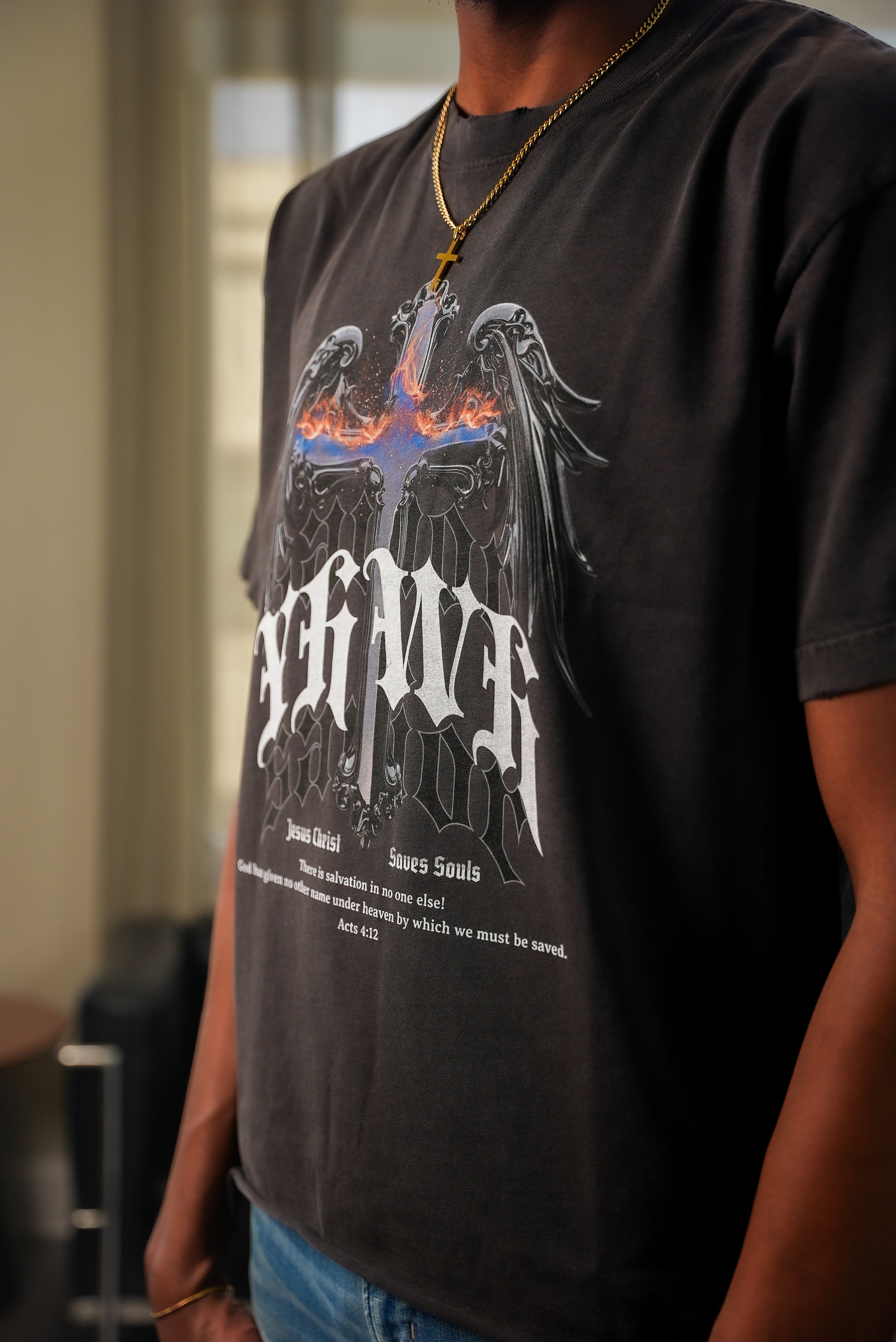 YHWH Snow Washed Raw-Hem T-Shirt