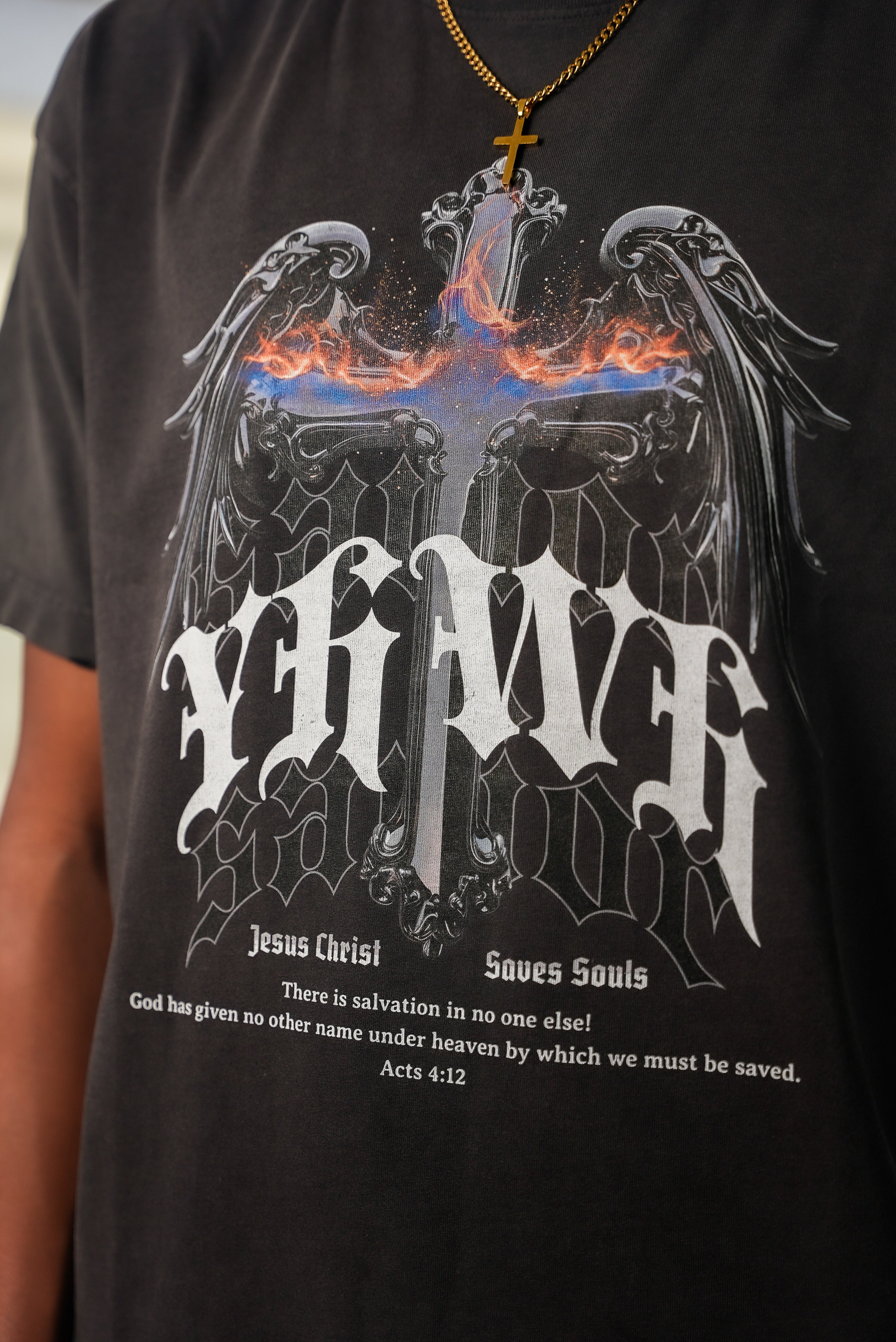YHWH Snow Washed Raw-Hem T-Shirt