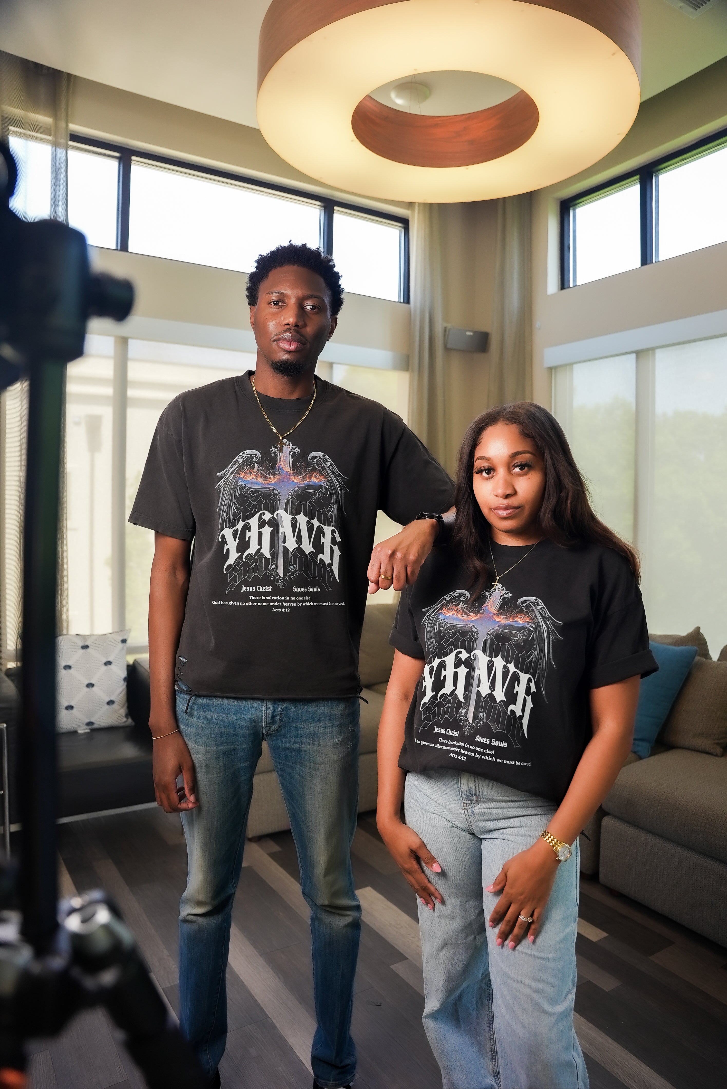YHWH Snow Washed Raw-Hem T-Shirt